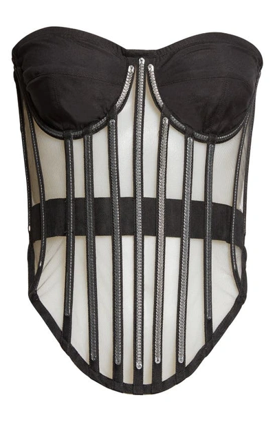 Shop Dolce & Gabbana Crystal Tulle Bustier Top In Black