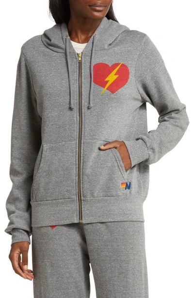 Aviator Nation Bolt Heart Graphic Zip-up Hoodie In Heather Grey