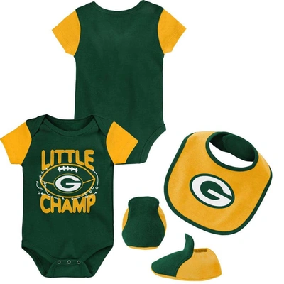 Shop Outerstuff Newborn & Infant Green/gold Green Bay Packers Little Champ Three-piece Bodysuit Bib & Booties Set