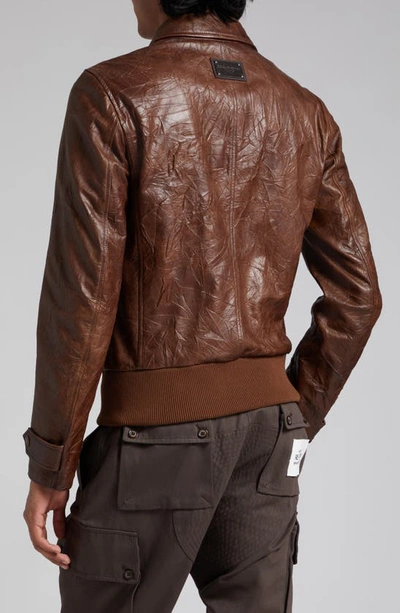 Shop Dolce & Gabbana Wrinkled Leather Jacket In Medium Brown