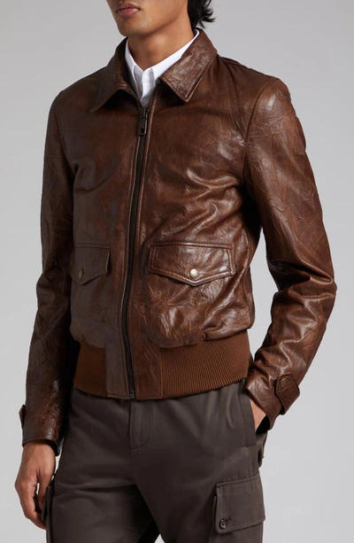 Shop Dolce & Gabbana Wrinkled Leather Jacket In Medium Brown