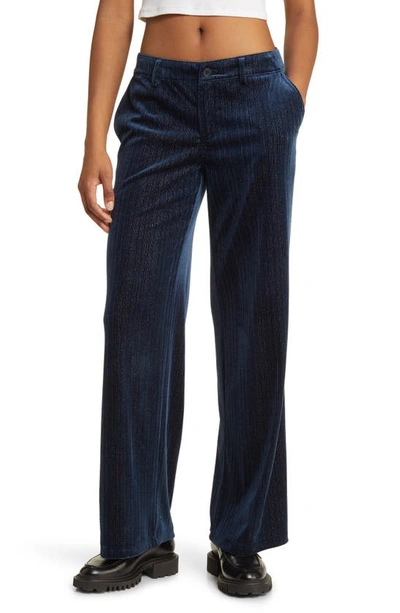 Shop Noisy May Aida Metallic Stripe Wide Leg Velvet Pants In Navy Blazer Stripes