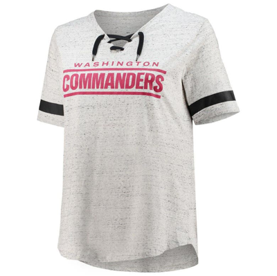 Profile Heathered Gray Washington Commanders Plus Size Lace-up V-neck T-shirt In Heather Gray