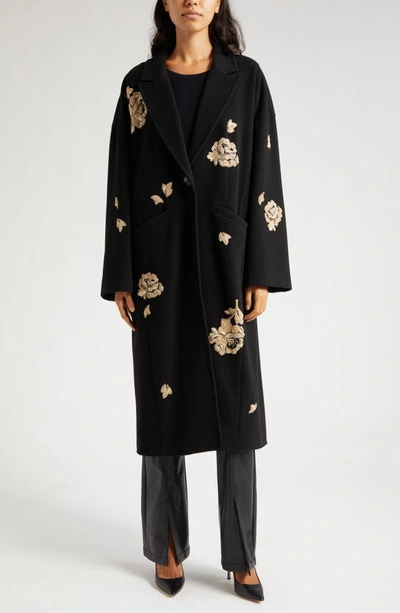 Shop Cinq À Sept Gravis Rose Embellished Coat In Black