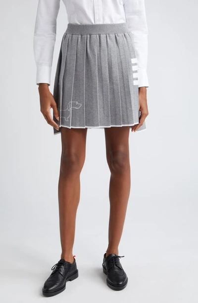 Shop Thom Browne Hector Icon 4-bar Pleated Wool Blend Miniskirt In Light Grey