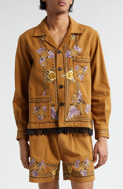 Shop Bode Autumn Royal Embroidered Cotton Shirt In Brown Multi