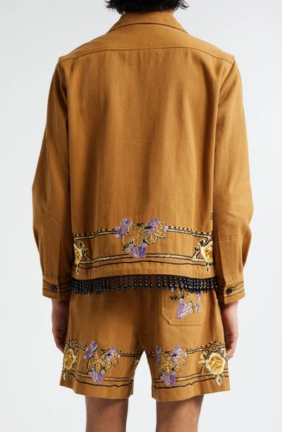 Shop Bode Autumn Royal Embroidered Cotton Shirt In Brown Multi