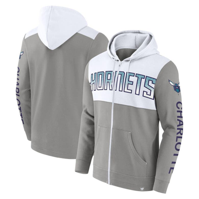 Fanatics Branded Gray/white Charlotte Hornets Skyhook Colorblock Full-zip Hoodie In Gray