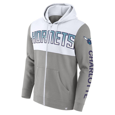 Fanatics Branded Gray/white Charlotte Hornets Skyhook Colorblock Full-zip Hoodie In Gray