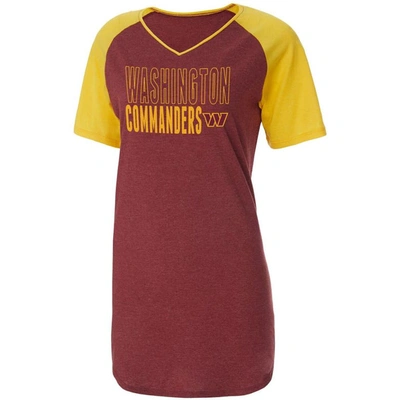Shop Concepts Sport Burgundy/heathered Gold Washington Football Team Meter Raglan V-neck Knit Nightshirt