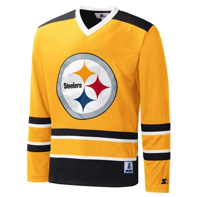Shop Starter Gold Pittsburgh Steelers Cross-check V-neck Long Sleeve T-shirt