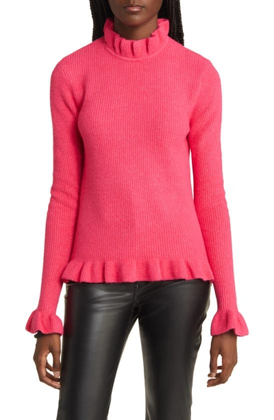 Ann Taylor Women's Fuchsia Pink Ruffle High Neck