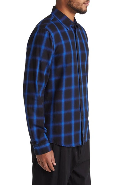 Shop Wax London Trin Berkley Check Cotton Button-up Shirt In Bright Blue/ Black