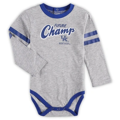 Shop Outerstuff Infant Heathered Gray/royal Kentucky Wildcats Little Kicker Long Sleeve Bodysuit And Sweatpants Set In Heather Gray