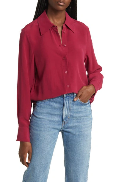 Shop & Other Stories Silk Button-up Shirt In Wine Red