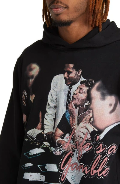Shop Renowned Life's A Gamble Cotton Graphic Hoodie In Black