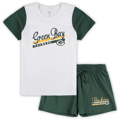 Shop Concepts Sport White/green Green Bay Packers Plus Size Downfield T-shirt & Shorts Sleep Set