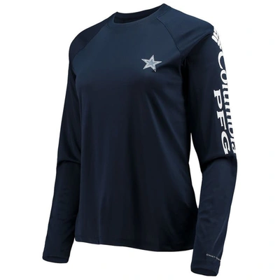 Shop Columbia Navy/white Dallas Cowboys Tidal Omni-shade Raglan Long Sleeve T-shirt