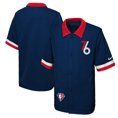Shop Nike Youth  Navy Philadelphia 76ers 2021/22 City Edition Therma Flex Short Sleeve Collar Jacket