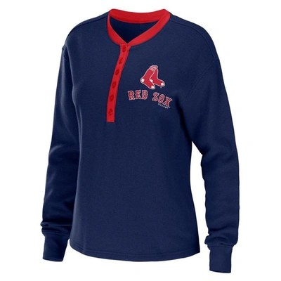 Shop Wear By Erin Andrews Navy Boston Red Sox Waffle Henley Long Sleeve T-shirt
