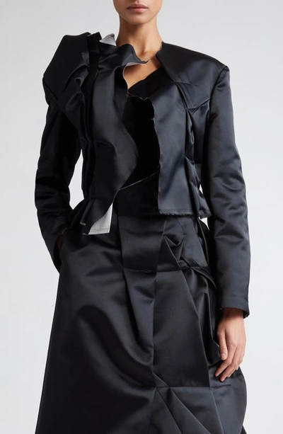 Shop Comme Des Garçons Deconstructed Asymmetric Satin Jacket In Black