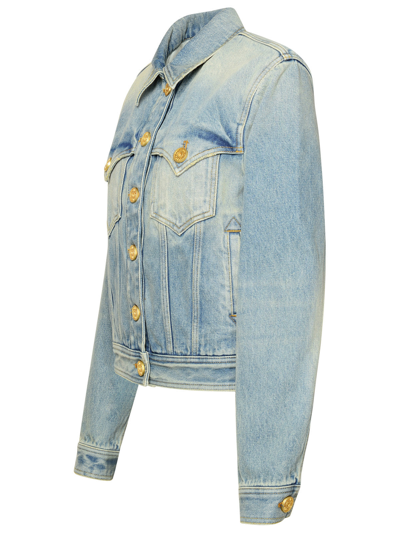 Shop Balmain Woman Blue Cotton Jacket