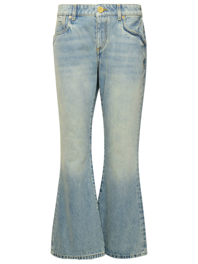 Shop Balmain Woman  Blue Cotton Jeans
