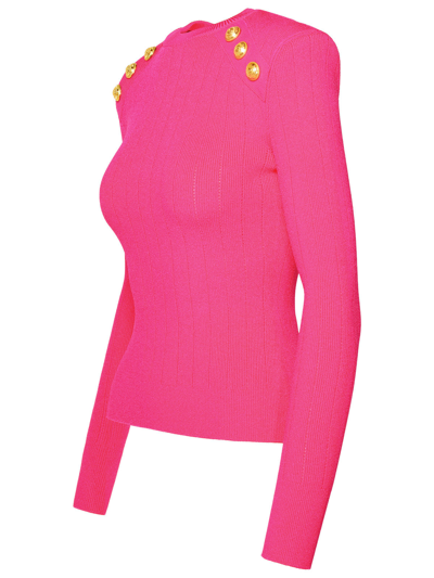 Shop Balmain Woman Fuchsia Viscose Blend Sweater In Multicolor