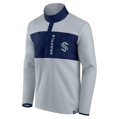 Shop Fanatics Branded Gray/navy Seattle Kraken Hockey Polar Fleece Quarter-snap Jacket