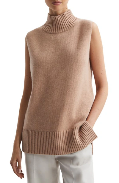 Shop Reiss Gazelle Mock Neck Sleeveless Wool & Cashmere Sweater In Camel