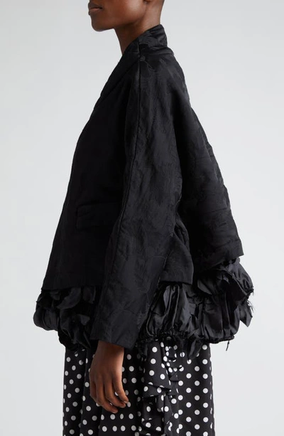 Shop Comme Des Garçons Comme Des Garçons Distressed Taffeta Hem Floral Jacquard Satin Jacket In Black