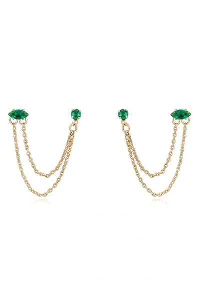 Ettika Draped Chain Double Piercing Earrings In 18k Gold Plate In Green