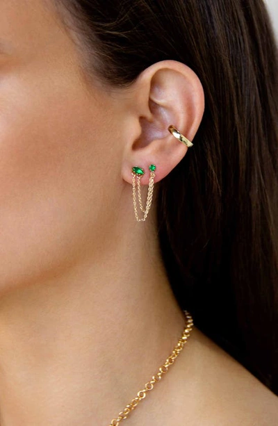 Ettika Draped Chain Double Piercing Earrings In 18k Gold Plate In Green
