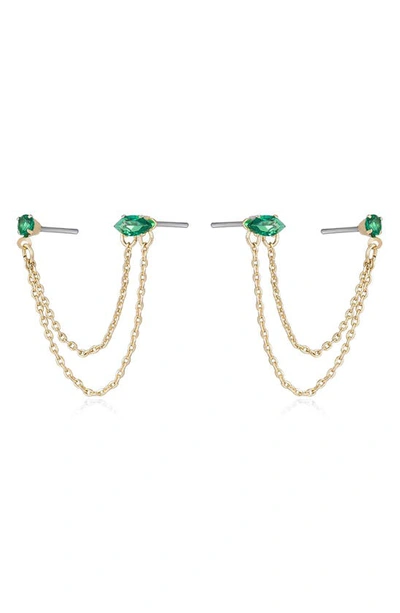 Shop Ettika Double Piercing Chain Drop Earrings In Green