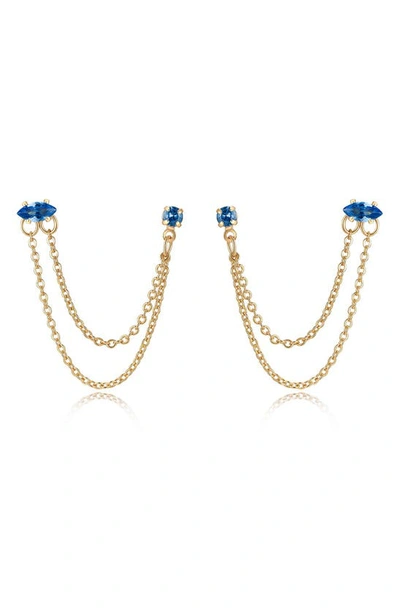 Shop Ettika Double Piercing Chain Drop Earrings In Tanzanite