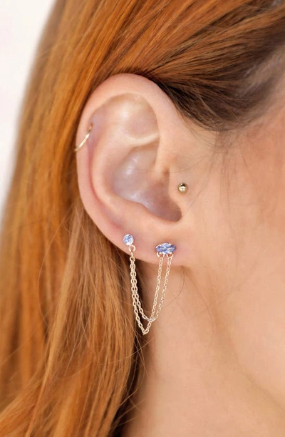 Ettika Double Piercing Chain Drop Earrings In Tanzanite