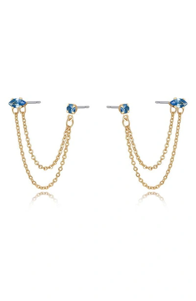 Shop Ettika Double Piercing Chain Drop Earrings In Tanzanite