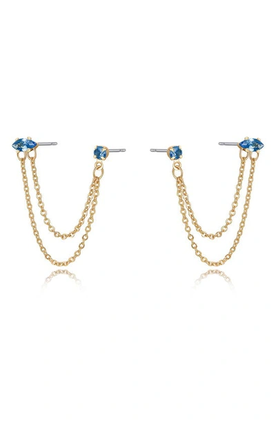 Ettika Double Piercing Chain Drop Earrings In Tanzanite