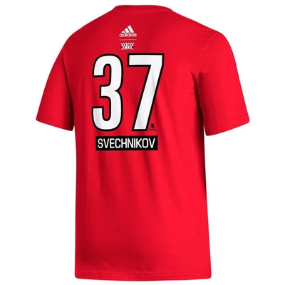 Shop Adidas Originals Adidas Andrei Svechnikov Red Carolina Hurricanes Reverse Retro 2.0 Name & Number T-shirt
