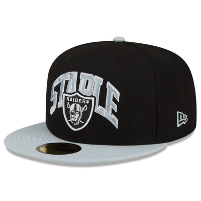 Shop New Era X Staple New Era Black/gray Las Vegas Raiders Nfl X Staple Collection 59fifty Fitted Hat