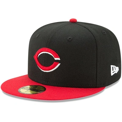 Shop New Era Black/red Cincinnati Reds Road Authentic Collection On-field 59fifty Fitted Hat
