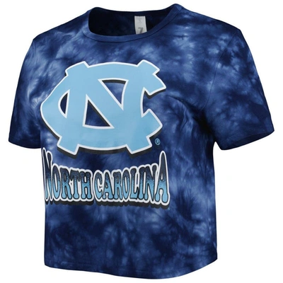 Shop Zoozatz Navy North Carolina Tar Heels Cloud-dye Cropped T-shirt