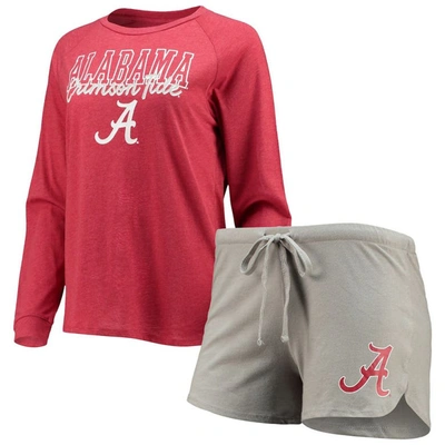 Shop Concepts Sport Crimson/gray Alabama Crimson Tide Raglan Long Sleeve T-shirt & Shorts Sleep Set