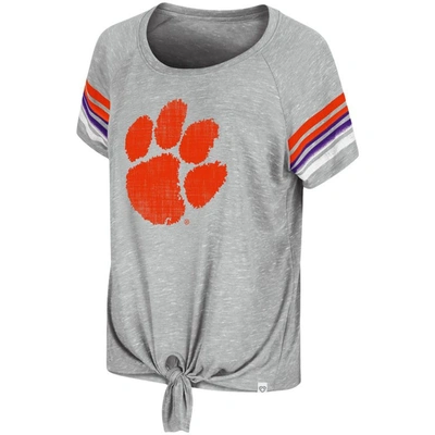 Shop Colosseum Heathered Gray Clemson Tigers Boo You Knotted Raglan T-shirt In Heather Gray