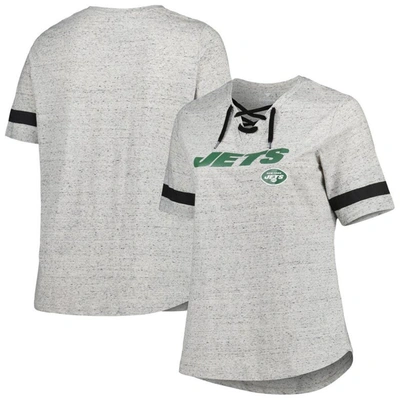 Shop Profile Heather Gray New York Jets Plus Size Lace-up V-neck T-shirt