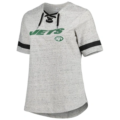 Shop Profile Heather Gray New York Jets Plus Size Lace-up V-neck T-shirt
