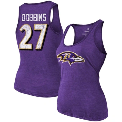 Shop Majestic Threads J.k. Dobbins Heathered Purple Baltimore Ravens Name & Number Tri-blend Tank Top