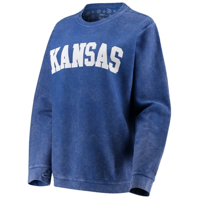 Shop Pressbox Royal Kansas Jayhawks Comfy Cord Vintage Wash Basic Arch Pullover Sweatshirt