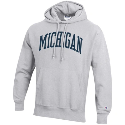 Shop Champion Heathered Gray Michigan Wolverines Team Arch Reverse Weave Pullover Hoodie In Heather Gray