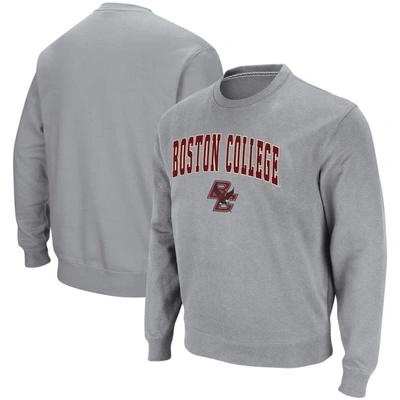 Shop Colosseum Heathered Gray Boston College Eagles Arch & Logo Tackle Twill Pullover Sweatshirt In Heather Gray